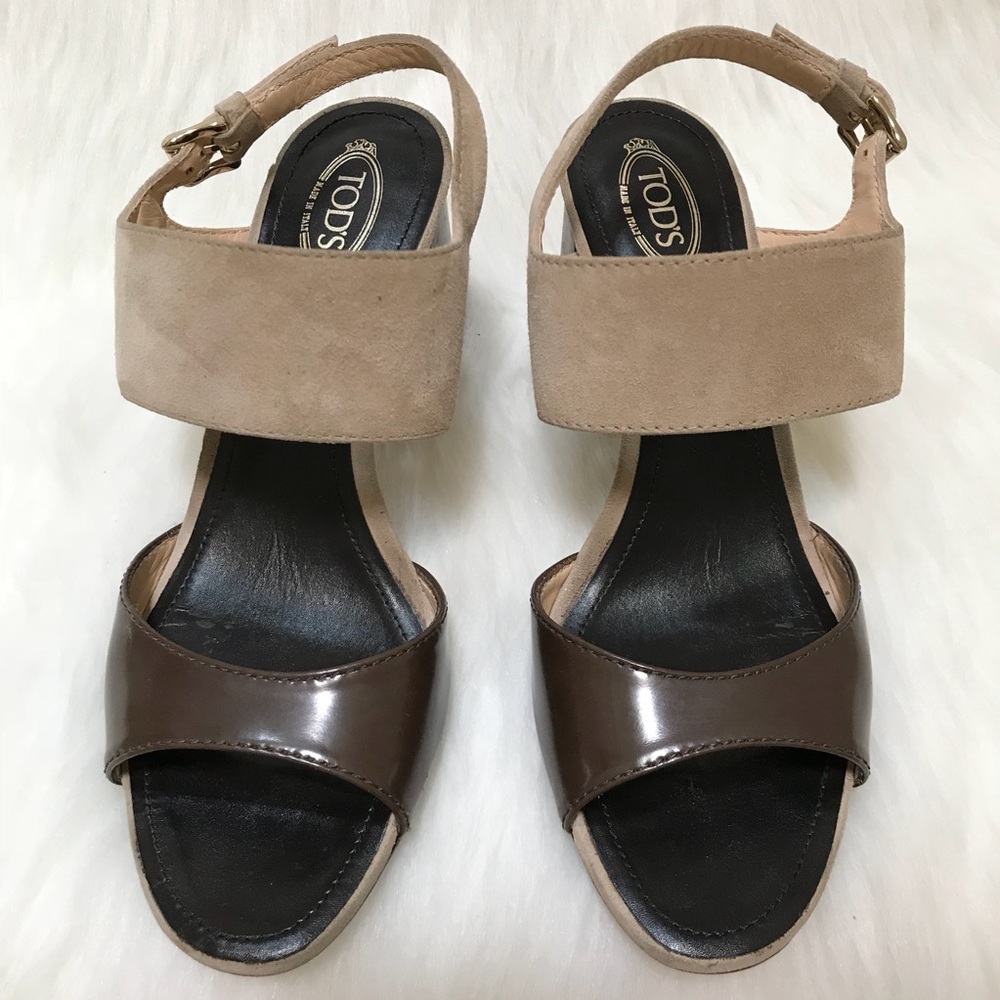Tod’s Leather Block Heel Sandals Italian Designer Luxury Size 37